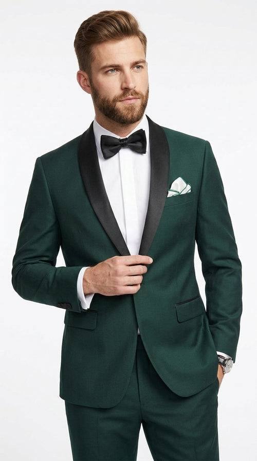 Men’s Dark Green Hunter Green Tuxedo with Black Shawl Collar, Formal Wedding Prom Suit