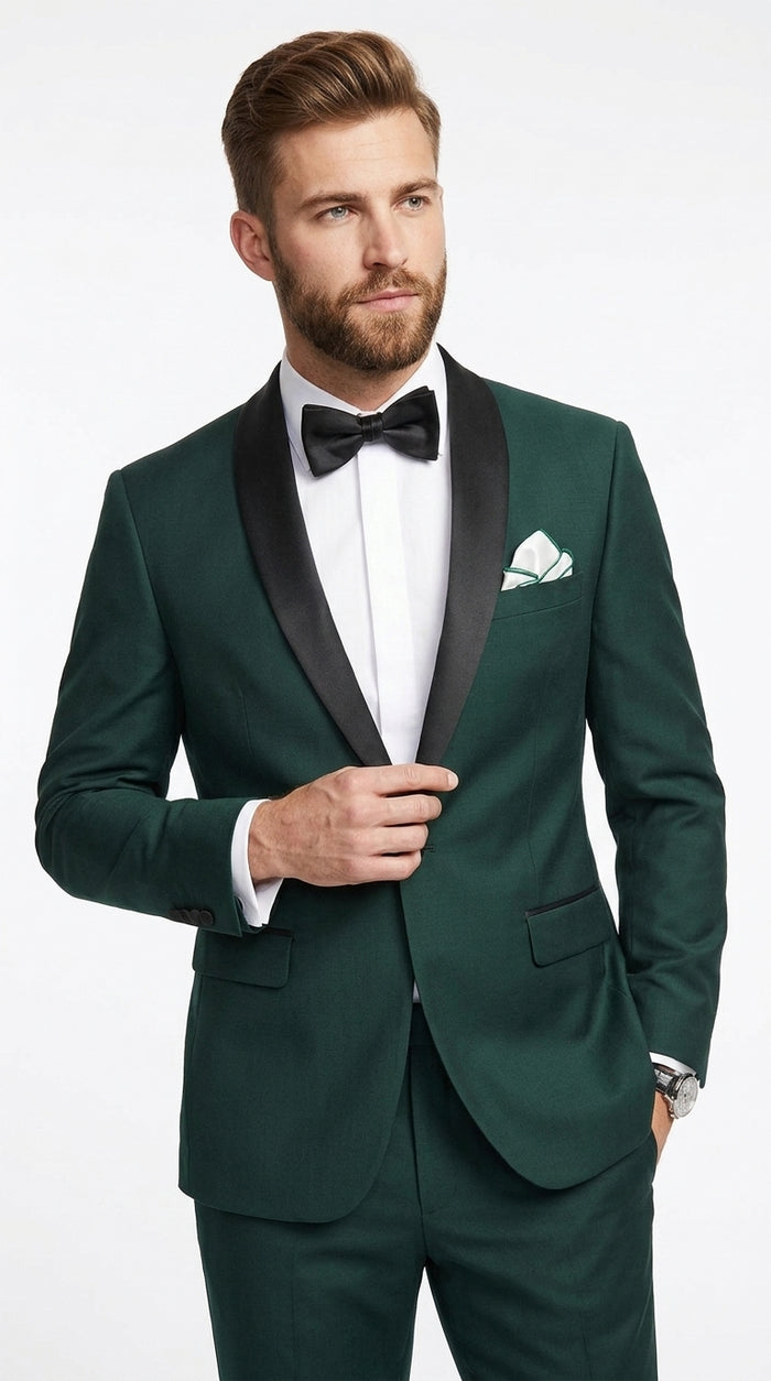 Men’s Dark Green Hunter Green Tuxedo with Black Shawl Collar, Formal Wedding Prom Suit