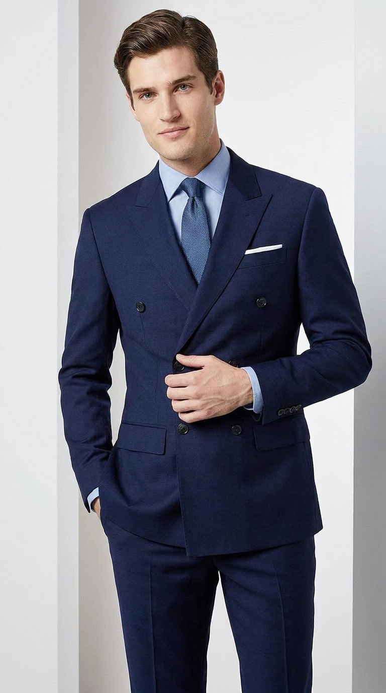 Tiglio Men’s Solid Wool Double Breasted Suit, Classic Fit Business Wedding Formal Suit