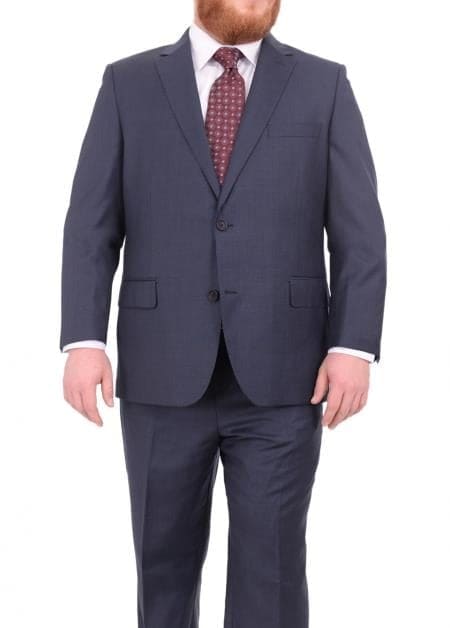 Mix And Match Suits Men's Heather Blue Two Button Portly Fully Lined Suit Executive Fit Suit - Mens Portly Suit