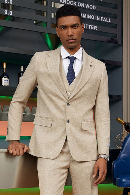 Mens Stacy Adams Suit - Stacy Adams Suit Men's Two-Button Vested Summer Suit - Light Tan