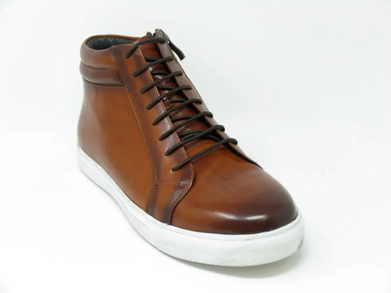 Carrucci High Top Side Zipper Leather Sneaker