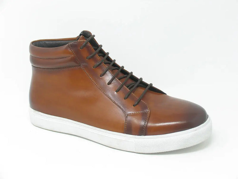 Carrucci High Top Side Zipper Leather Sneaker
