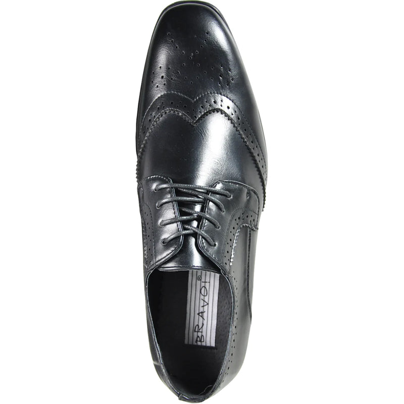 Bravo Mens Vintage Style 1920's Wingtip Lace Up Dress Shoe in Black