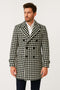 Mens Houndstooth Double-Breasted Wool Peacoat â€“ Black and White Wool  Short Coat Slim Fit