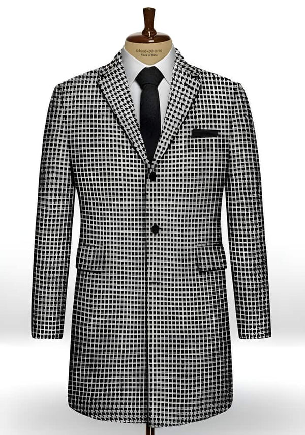 Mens Black Overcoat - Houndstooth Overcoat - Houndstooth Topcoat - Houndstooth Checker Car Coat