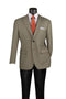 Olive and sage houndstooth sport coat with notch lapel. Features a single-button closure, two front pockets, and a textured woven pattern. Tailored for a structured silhouette.

