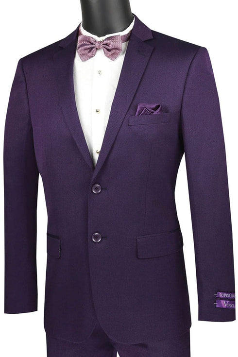 Mens Cheap Purple Suit Mens Ultra Slim Fit Shiny Satin Sharkskin Suit in Purple