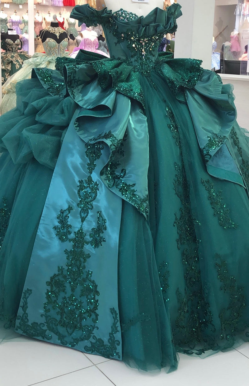 Off-Shoulder Crystal Beaded Corset Organza Ruffle Ball Gown Quinceañera Dress by Layla K LK307