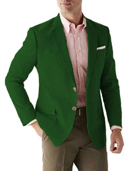 Mens Green Color Notch Lapel Blazer