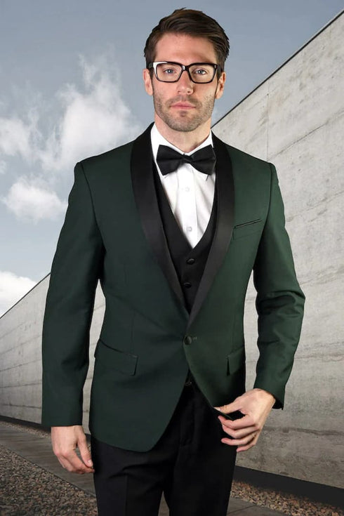 Dark Green Tuxedo - Men's Vested Classic Dinner Jacket Wedding Hunter Green Tuxedo