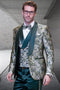 Dark Green Tuxedo - Men's Vested Shiny Paisley Wedding Double Breasted Hunter Green Tuxedo