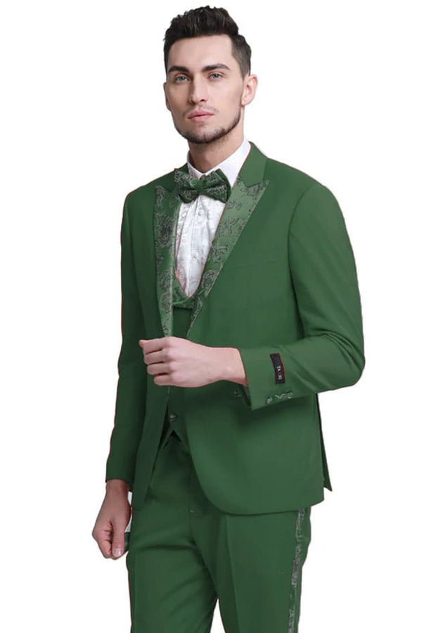 Men's One Button Vested Prom & Wedding Hunter Green Tuxedo