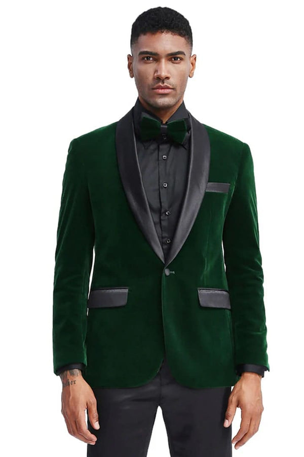 Dark Green Tuxedo - Men's Slim Fit Shawl Lapel Velvet Wedding & Prom Hunter Green Tuxedo Jacket