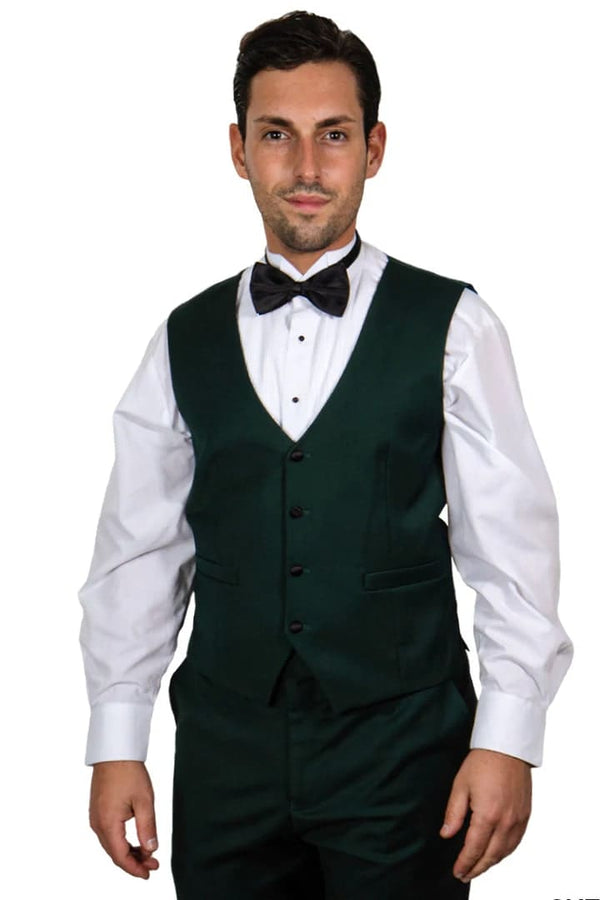 Dark Green Tuxedo - Men's Stacy Adams Vested One Button Shawl Lapel Hunter Green Tuxedo