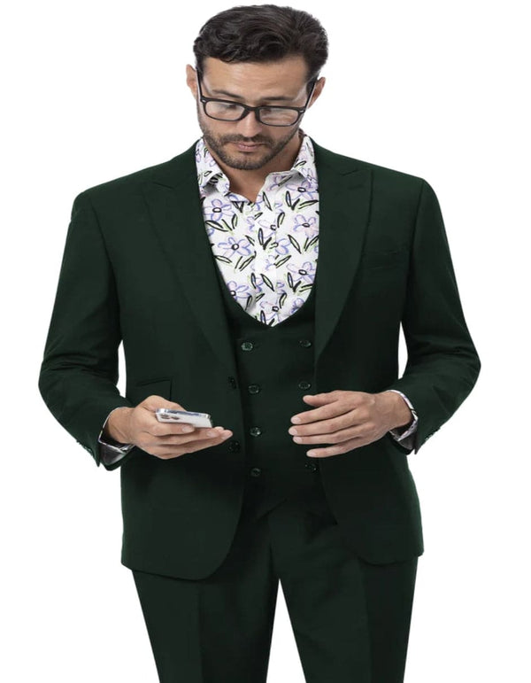 Great Gatsby Guy Costumes - Hunter Green Suit With Double Breasted Vest