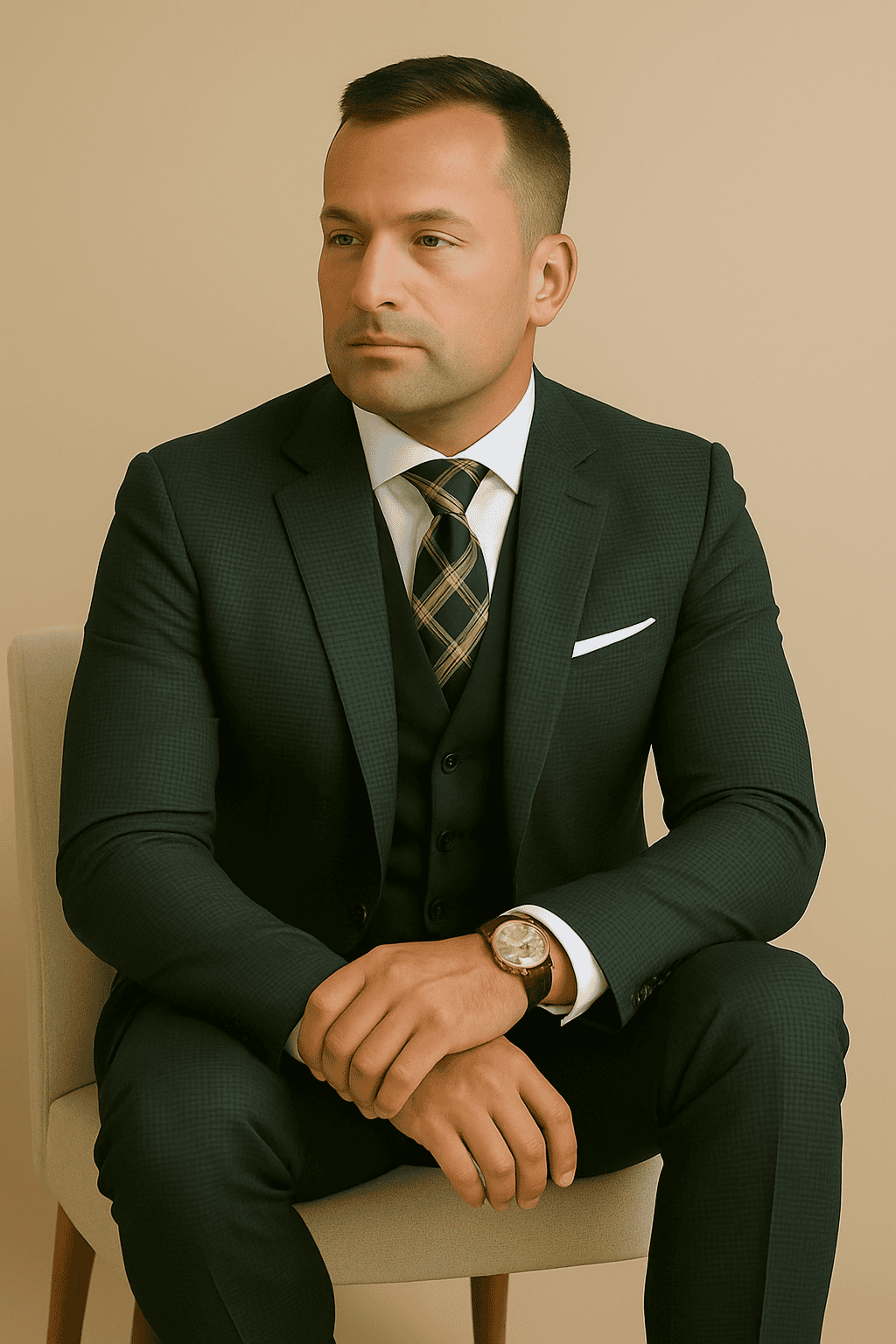 Wool Suit - Italian Made Business Suit by Statement Men's 3 Piece 100% Wool Modern Fit Suit - Double Breasted Vest