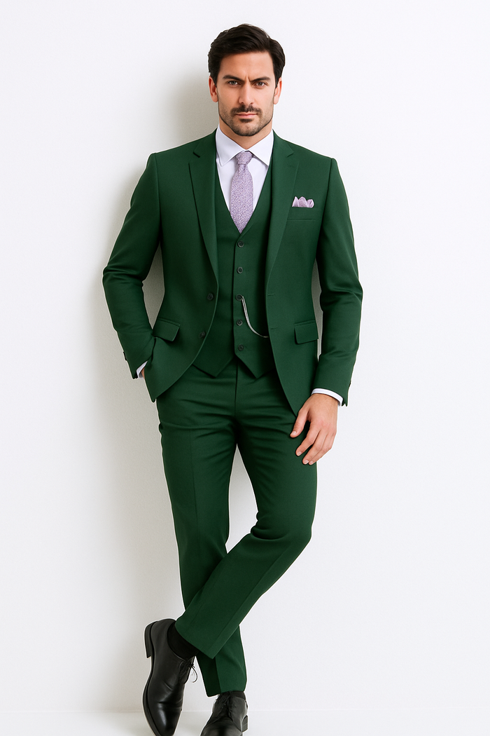 Slim Fit Business Men's Suit 3 Piece 2 Button in Hunter Green