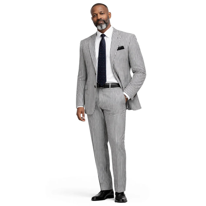 Inserch Mens Premium Cotton Seersucker Stripe Suit – Black