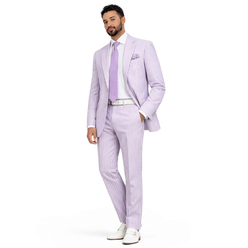 Inserch Mens Premium Cotton Seersucker Stripe Suit – Purple