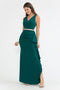 Lenovia 5287 Sleek V-Neck Crepe Dress with Side Slit and Embellished Belt