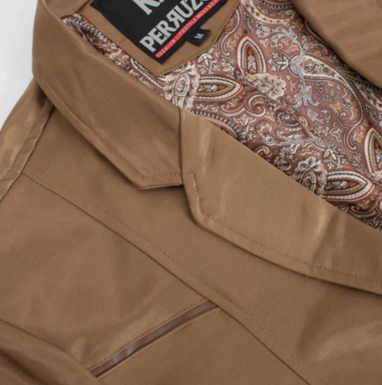 Men's Western Camel Blazer Slim Fit Shiny Finish Sport Coat for Weddings, Parties & Formal Events