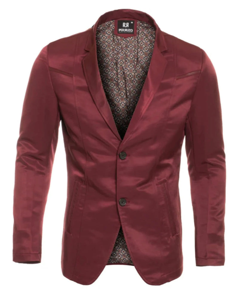 Men's Western Burgundy Blazer Slim Fit Shiny Finish Sport Coat for Weddings & Special Events