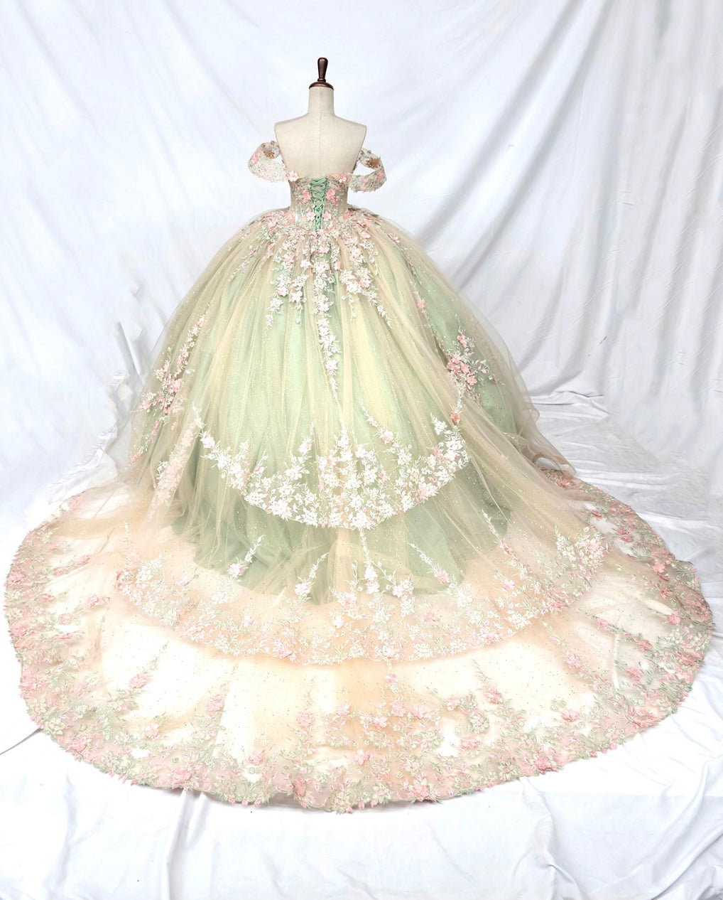 Chicas HF3126 Printed Glitter Formal Green BallDress Tulle Dress