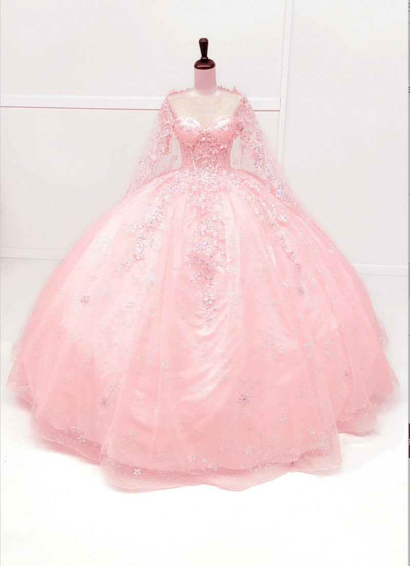 Chicas HF3118 Romantic Printed Pink BallDress Sweetheart Floral Tulle Dress