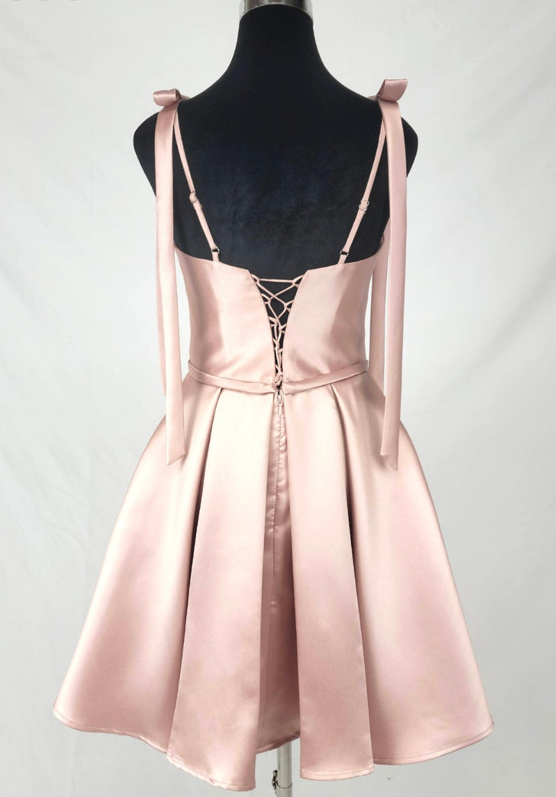 Chicas DM8133 Formal Blush A-Line Sweetheart Short Strappy Satin Dress
