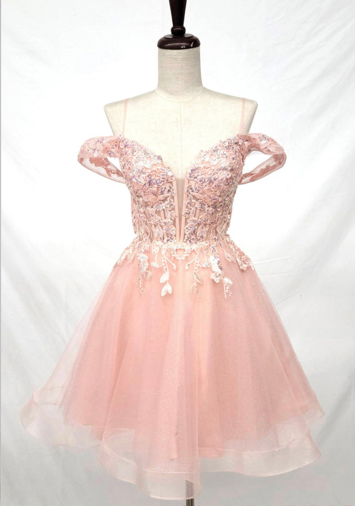 Chicas C359 Romantic Printed Formal Blush Illusion Floral Tulle Dress