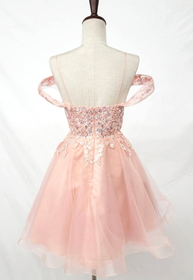Chicas C359 Romantic Printed Formal Blush Illusion Floral Tulle Dress