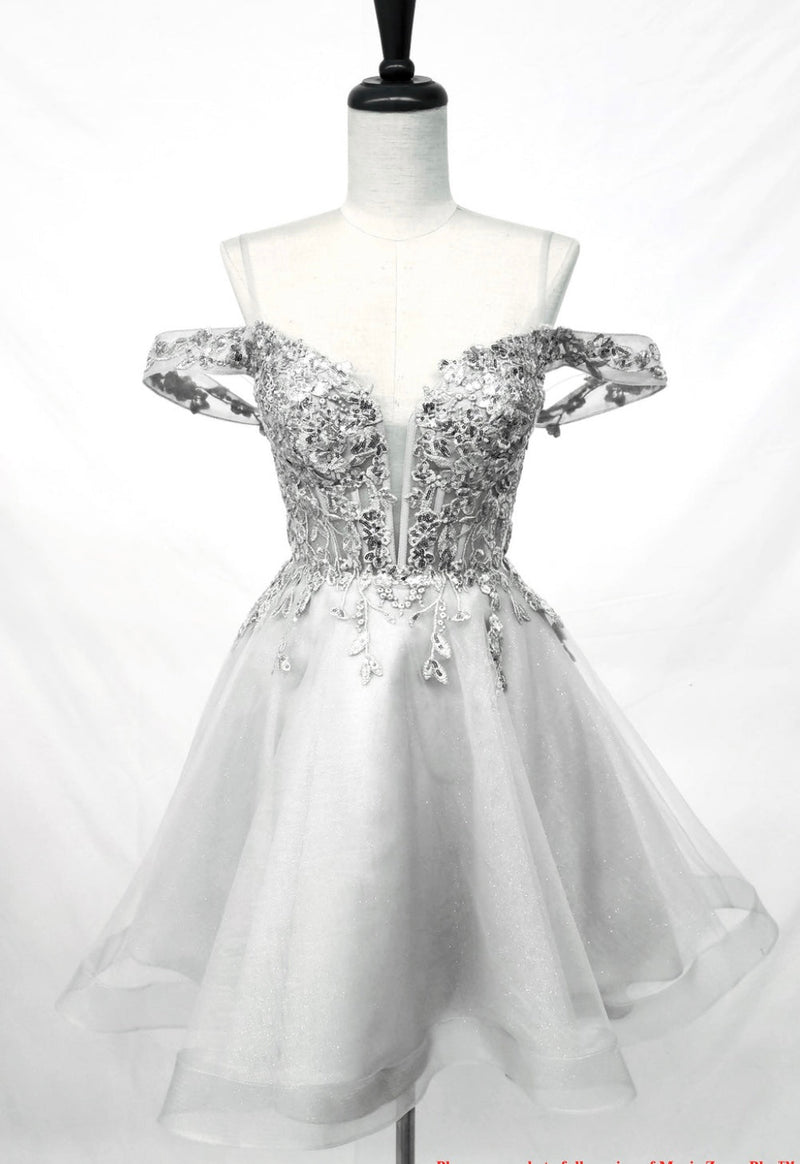 Chicas C359 Romantic Printed Formal Blush Illusion Floral Tulle Dress