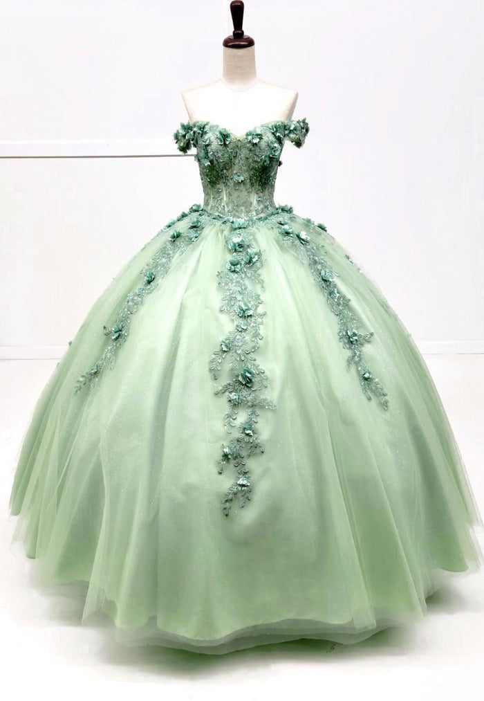 Chicas HF3102 Printed BallDress Floral Floor-Length Corset Appliqué Tulle Dress