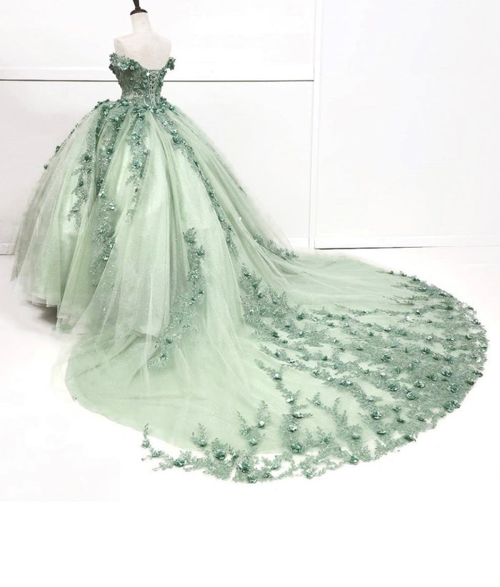 Chicas HF3102 Printed BallDress Floral Floor-Length Corset Appliqué Tulle Dress