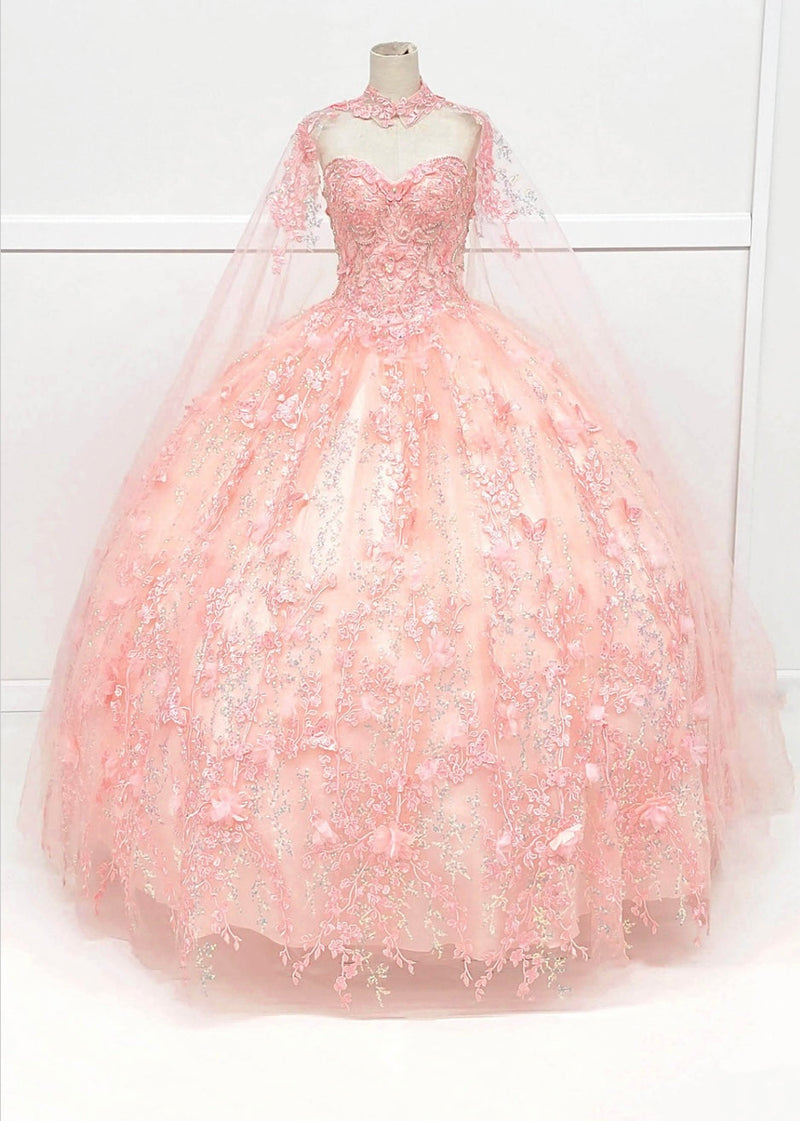 Chicas HF3067 Printed Quinceañera Royal BallDress Floral Floor-Length Tulle Dress