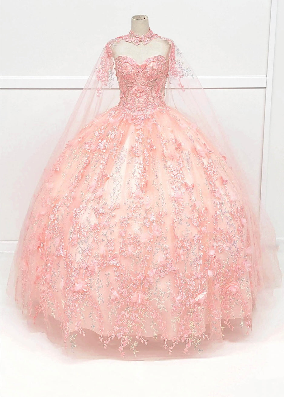 Chicas HF3067 Printed Quinceañera Royal BallDress Floral Floor-Length Tulle Dress