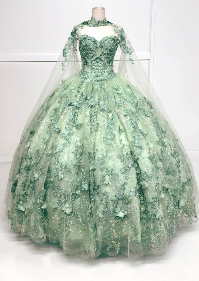 Chicas HF3067 Printed Quinceañera Royal BallDress Floral Floor-Length Tulle Dress