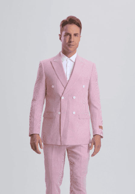 Red Seersucker Suit Double breasted Suit - AlbertoNardoniStore