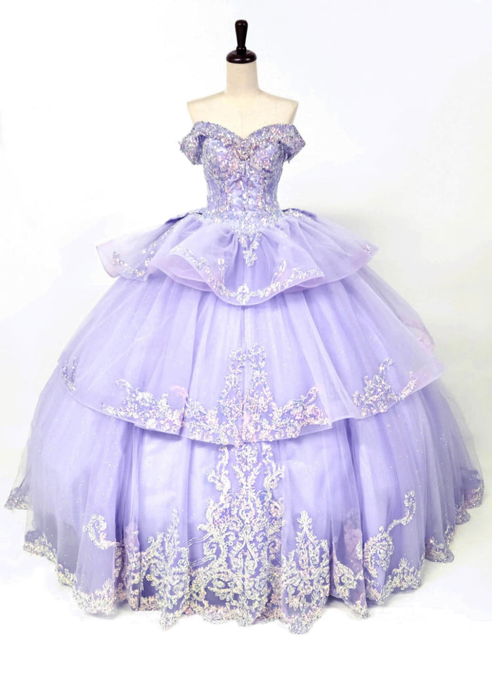 Chicas HF3063 Gold BallDress Floor-Length Sequin Embroidered Organza Dress