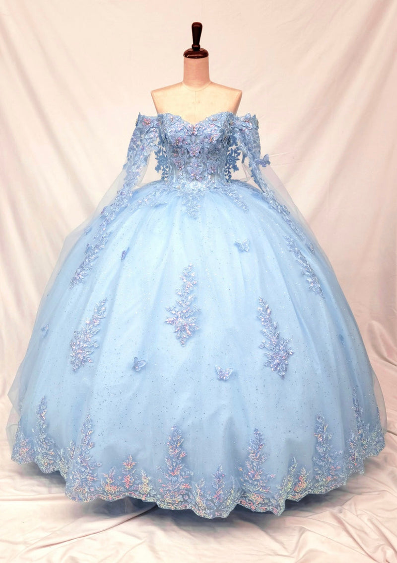 Chicas HF3121 Printed Royal BallDress Butterfly Floral Long Tulle Dress