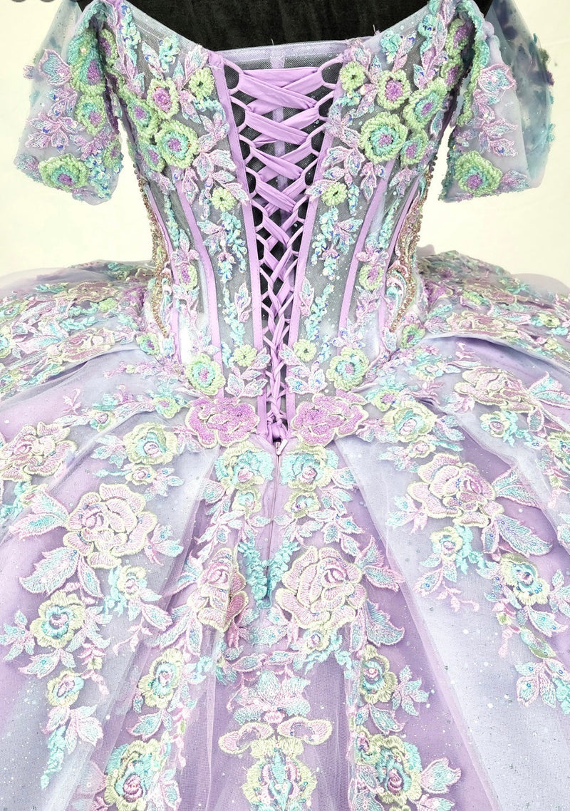Chicas HF3115 Printed Glitter Pink BallDress Floral Floor-Length Tulle Dress
