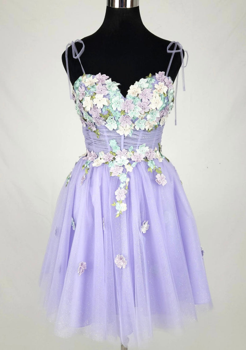 Chicas C354 Printed Glitter Ivory Sweetheart Floral Short Tulle Dress