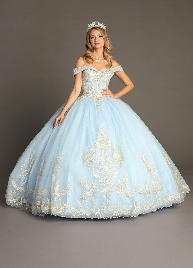 Chicas HF3006 Printed Quinceañera Blue BallDress Sweetheart Tulle Dress