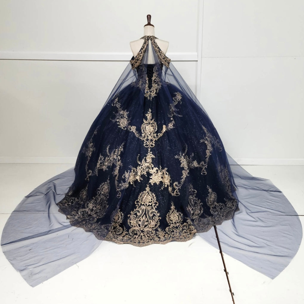 Chicas HF3091 Glitter Formal Navy BallDress Halter Tulle Dress