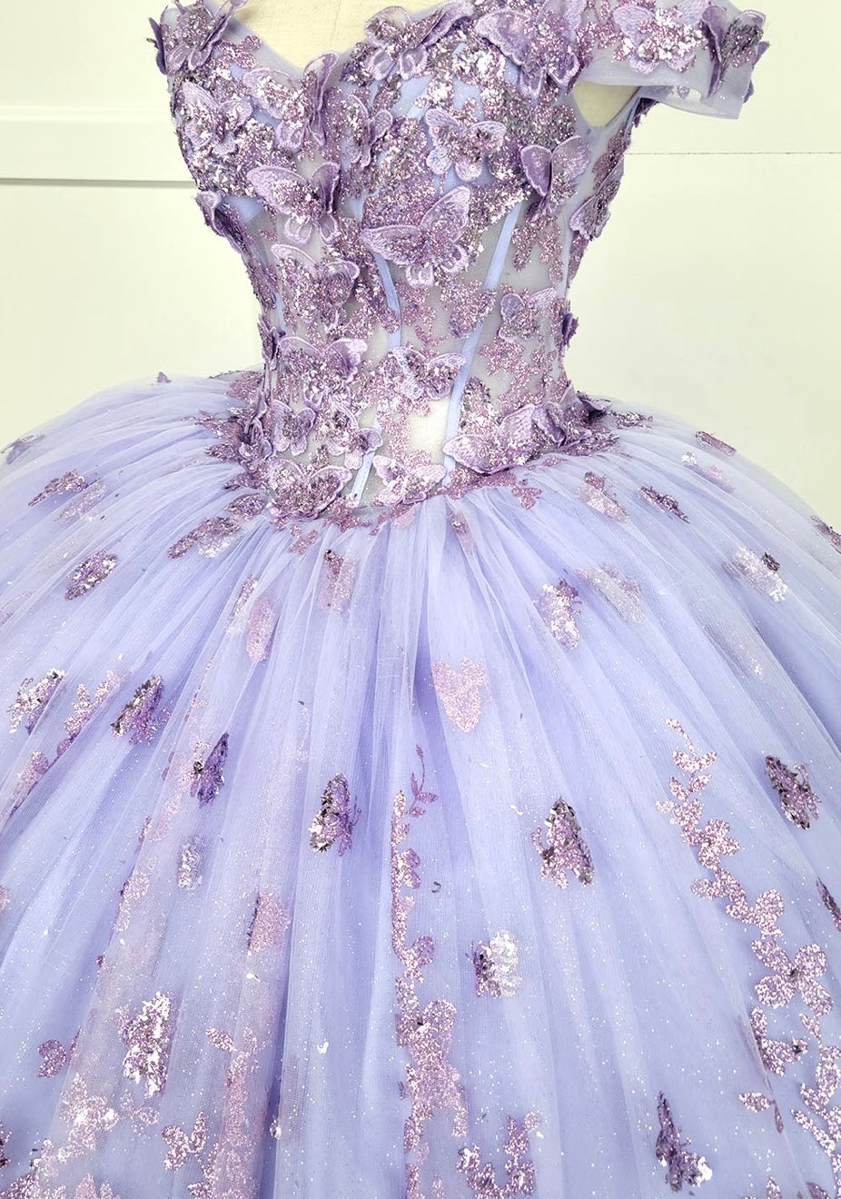 Chicas HF3103 Printed Glitter Lilac BallDress Butterfly Floral Tulle Dress