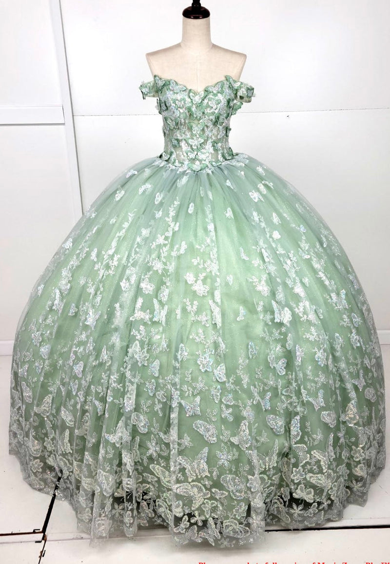 Chicas HF3103 Printed Glitter Lilac BallDress Butterfly Floral Tulle Dress