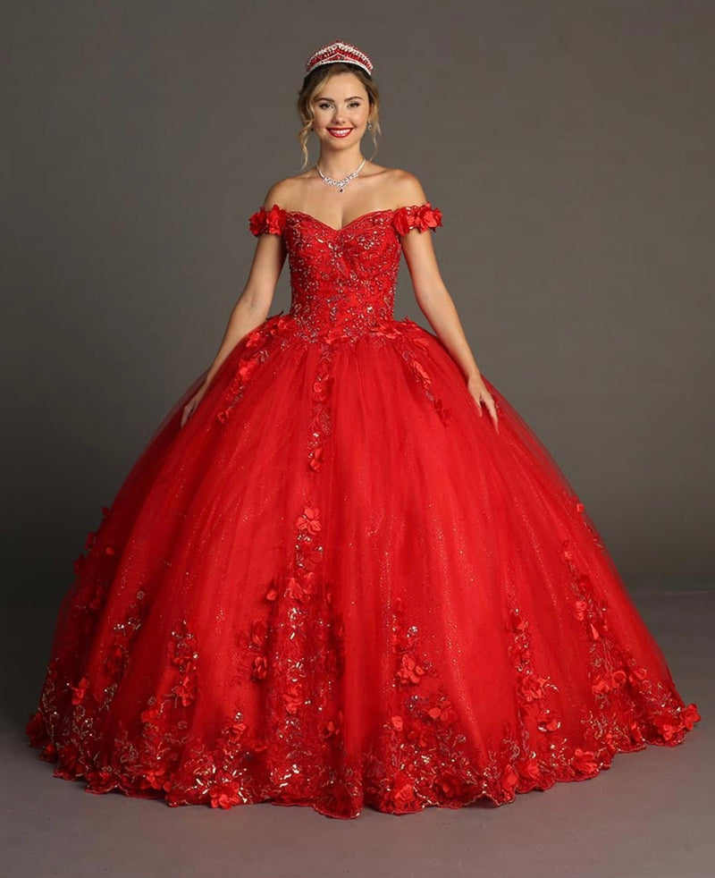 Chicas HF3085 Romantic Printed Glitter Red BallDress Sweetheart Tulle Dress