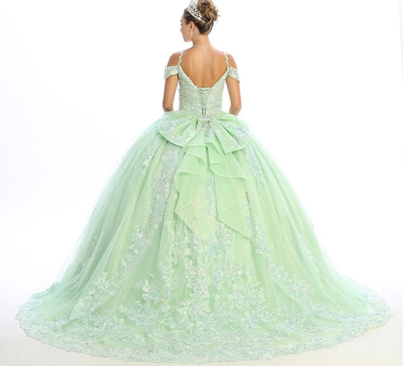Chicas HF3089 Printed Glitter Royal BallDress Sweetheart Floral Tulle Dress