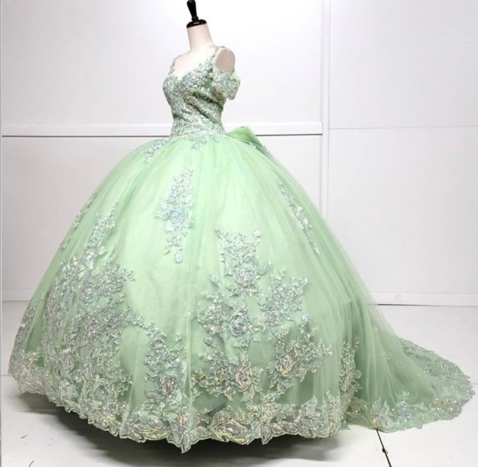Chicas HF3089 Printed Glitter Royal BallDress Sweetheart Floral Tulle Dress